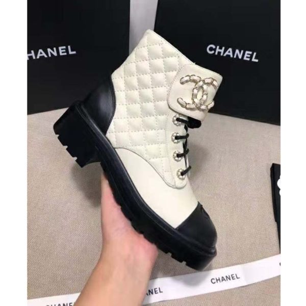 Chanel Women Lace-Ups Shiny Goatskin & Calfskin White 2 cm Heel (3)