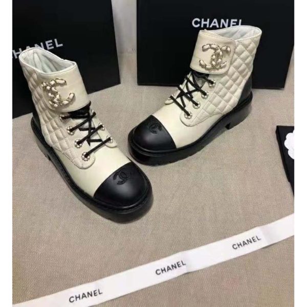 Chanel Women Lace-Ups Shiny Goatskin & Calfskin White 2 cm Heel (6)
