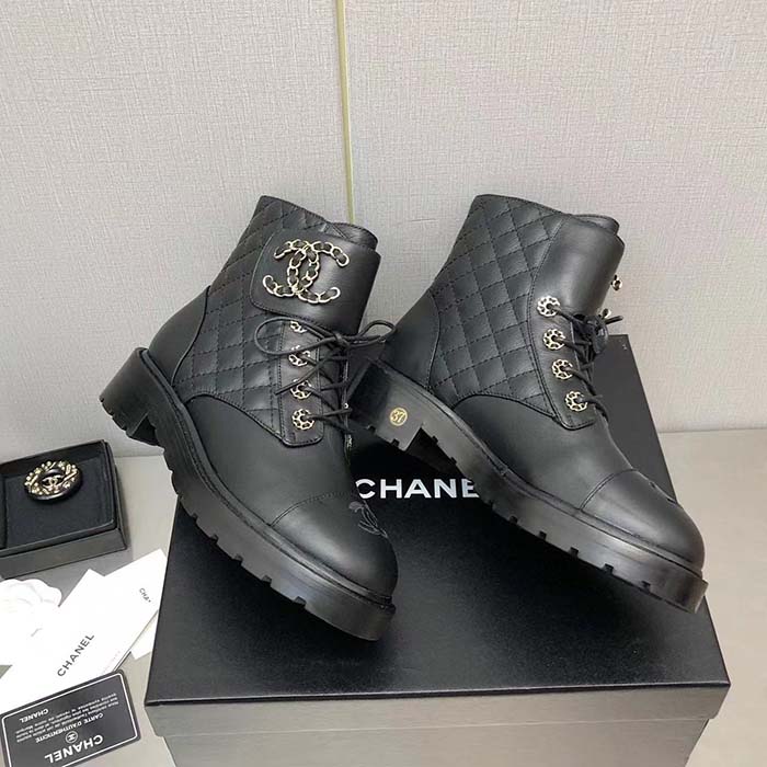 Chanel Women Lace-Ups Shiny Goatskin & Calfskin Black 2 cm Heel (3)