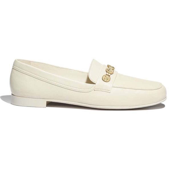 Chanel Women Loafers Lambskin Ivory 1.5 cm Heel