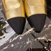 Chanel Women Mary Janes Laminated Lambskin & Grosgrain Gold & Black 1 cm Heel