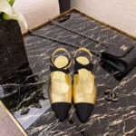 Chanel Women Mary Janes Laminated Lambskin & Grosgrain Gold & Black 1 cm Heel – Bild 4