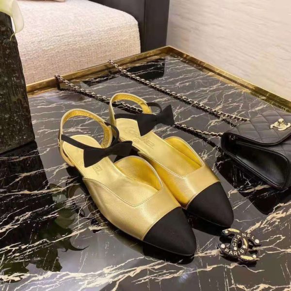 Chanel Women Mary Janes Laminated Lambskin & Grosgrain Gold & Black 1 cm Heel (5)