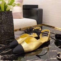 Chanel Women Mary Janes Laminated Lambskin & Grosgrain Gold & Black 1 cm Heel