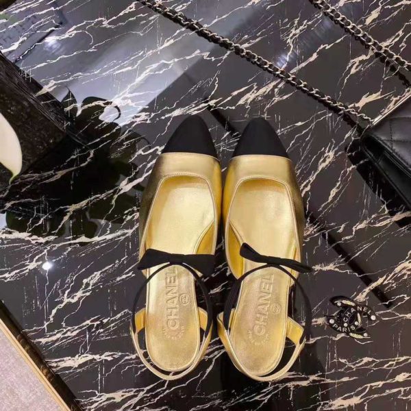 Chanel Women Mary Janes Laminated Lambskin & Grosgrain Gold & Black 1 cm Heel (7)