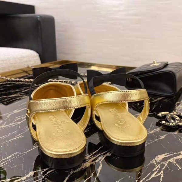 Chanel Women Mary Janes Laminated Lambskin & Grosgrain Gold & Black 1 cm Heel (8)