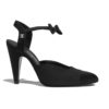 Chanel Women Pumps Grosgrain & Satin Black 10.5 cm Heel