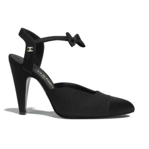 Chanel Women Pumps Grosgrain & Satin Black 10.5 cm Heel