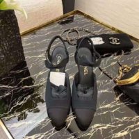 Chanel Women Pumps Grosgrain & Satin Black 10.5 cm Heel