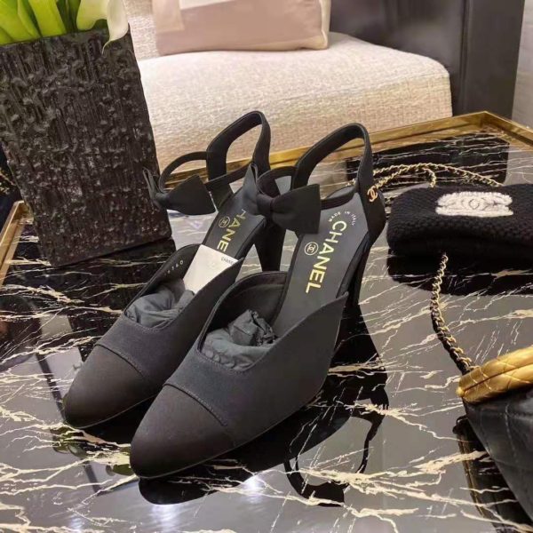 Chanel Women Pumps Grosgrain & Satin Black 10.5 cm Heel (8)
