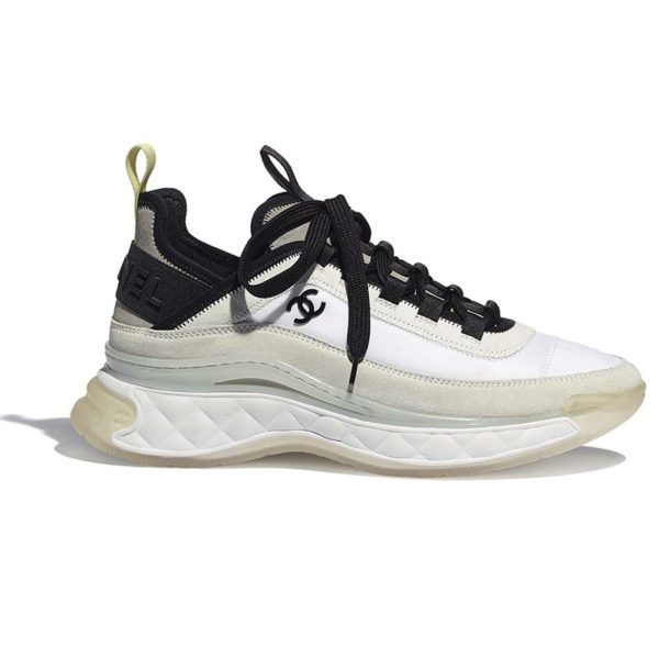 Chanel Women Sneakers Suede Calfskin Nylon & Grosgrain White Gray & Yellow