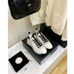 Chanel Women Sneakers Suede Calfskin Nylon & Grosgrain White Gray & Yellow – Image 2