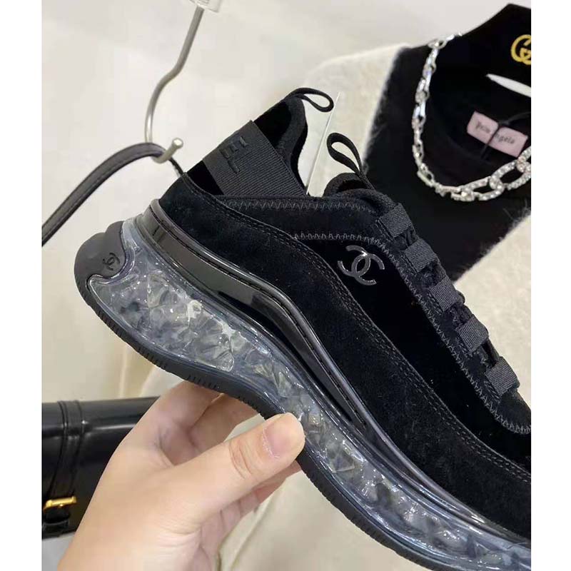 Chanel Women Sneakers Suede Calfskin Velvet & Grosgrain Black - LULUX