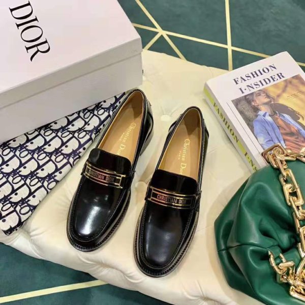 Dior Women Dior Code Loafer Black Glazed Calfskin ‘Christian Dior’ Signature (5)