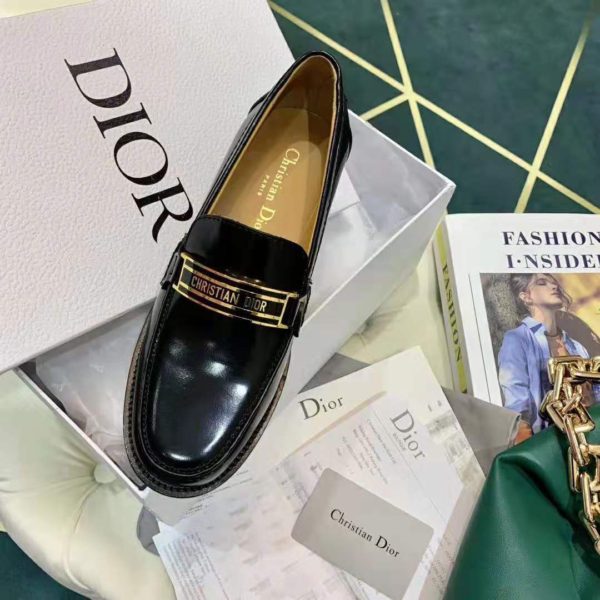 Dior Women Dior Code Loafer Black Glazed Calfskin ‘Christian Dior’ Signature (6)