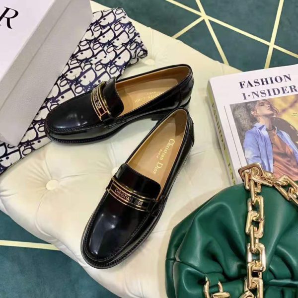 Dior Women Dior Code Loafer Black Glazed Calfskin ‘Christian Dior’ Signature (8)