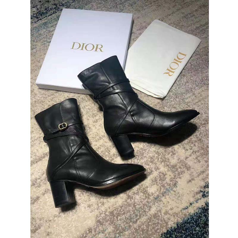 Dior Women Dior Empreinte Heeled Ankle Boot Black Soft Calfskin in 7cm Heel