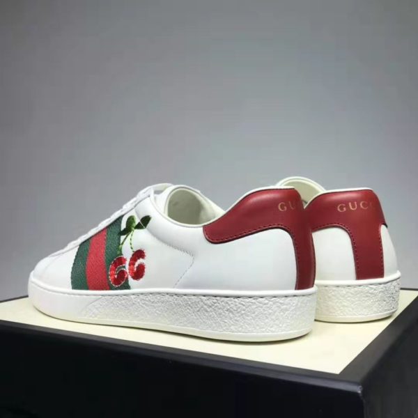 Gucci GG Unisex Ace Sneaker with Cherry White Leather Green Red Web (1)