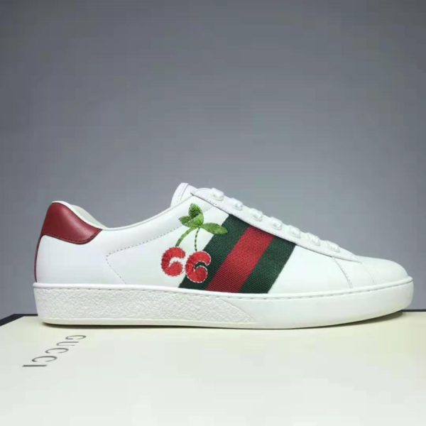 Gucci GG Unisex Ace Sneaker with Cherry White Leather Green Red Web (3)