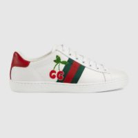 Gucci GG Unisex Ace Sneaker with Cherry White Leather Green Red Web