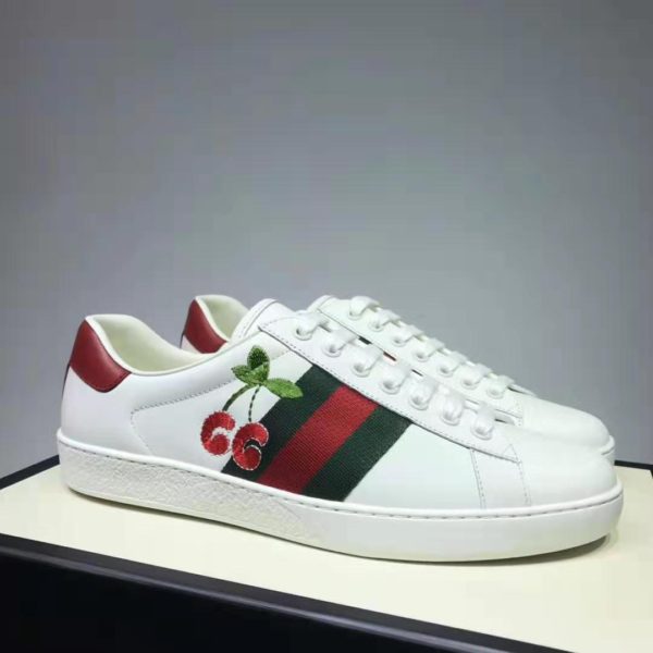 Gucci GG Unisex Ace Sneaker with Cherry White Leather Green Red Web (7)