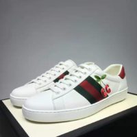 Gucci GG Unisex Ace Sneaker with Cherry White Leather Green Red Web