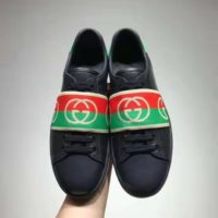 Gucci GG Unisex Ace Sneaker with Elastic Web Interlocking G Black Leather