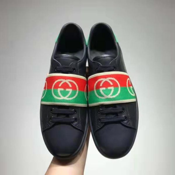Gucci GG Unisex Ace Sneaker with Elastic Web Interlocking G Black Leather (2)