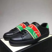 Gucci GG Unisex Ace Sneaker with Elastic Web Interlocking G Black Leather