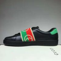 Gucci GG Unisex Ace Sneaker with Elastic Web Interlocking G Black Leather