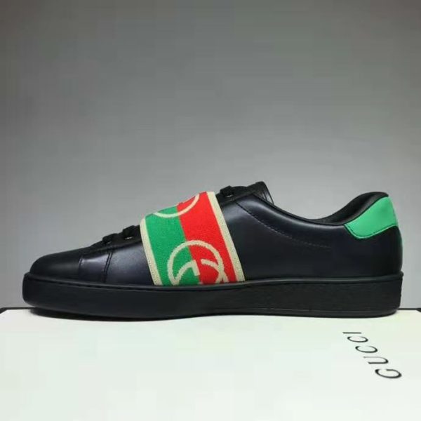 Gucci GG Unisex Ace Sneaker with Elastic Web Interlocking G Black Leather (5)