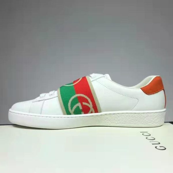 Gucci GG Unisex Ace Sneaker with Elastic Web Interlocking G White Leather (5)
