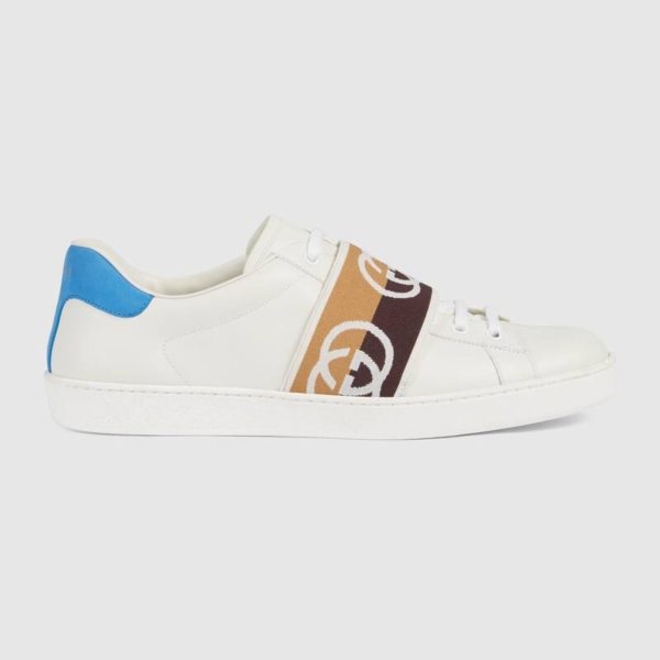 Gucci GG Unisex Ace Sneaker with Interlocking G White Leather 1.5 cm Heel