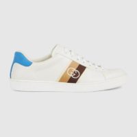 Gucci GG Unisex Ace Sneaker with Interlocking G White Leather Light Blue