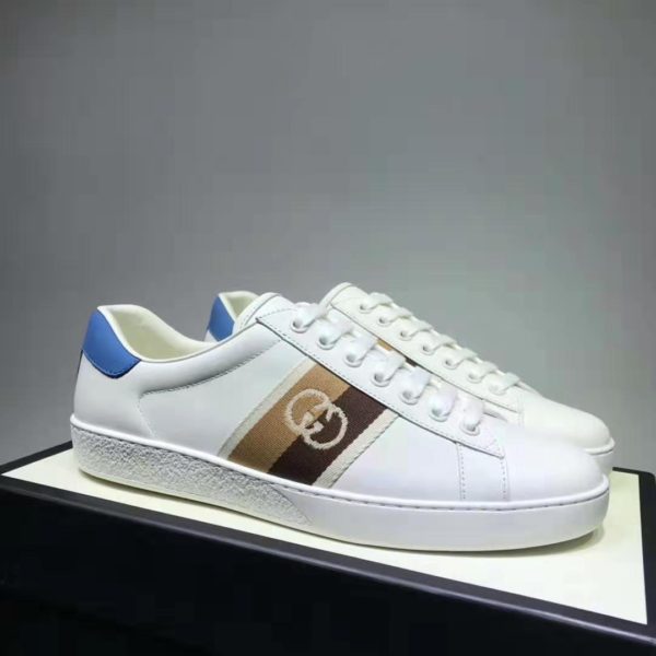 Gucci GG Unisex Ace Sneaker with Interlocking G White Leather Light Blue (4)