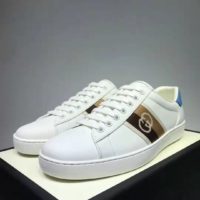 Gucci GG Unisex Ace Sneaker with Interlocking G White Leather Light Blue