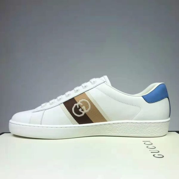 Gucci GG Unisex Ace Sneaker with Interlocking G White Leather Light Blue (6)