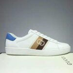 Gucci GG Unisex Ace Sneaker with Interlocking G White Leather Light Blue – Image 2