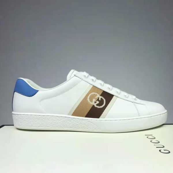Gucci GG Unisex Ace Sneaker with Interlocking G White Leather Light Blue (7)