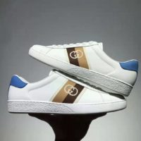 Gucci GG Unisex Ace Sneaker with Interlocking G White Leather Light Blue