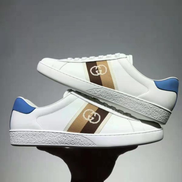 Gucci GG Unisex Ace Sneaker with Interlocking G White Leather Light Blue (8)