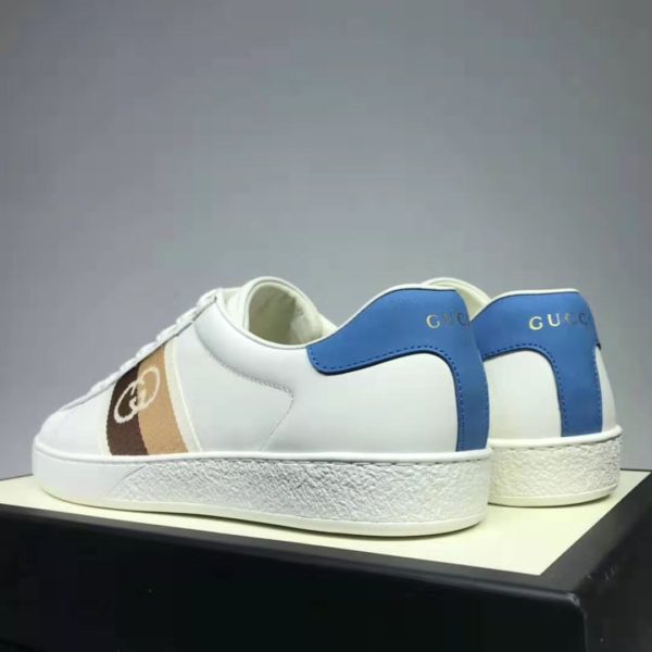 Gucci GG Unisex Ace Sneaker with Interlocking G White Leather Light Blue (9)