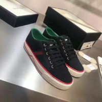 Gucci GG Unisex Gucci Tennis 1977 Sneaker Black Cotton Blue Red Web