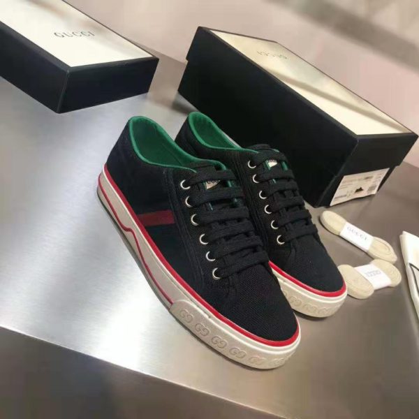 Gucci GG Unisex Gucci Tennis 1977 Sneaker Black Cotton Blue Red Web (5)