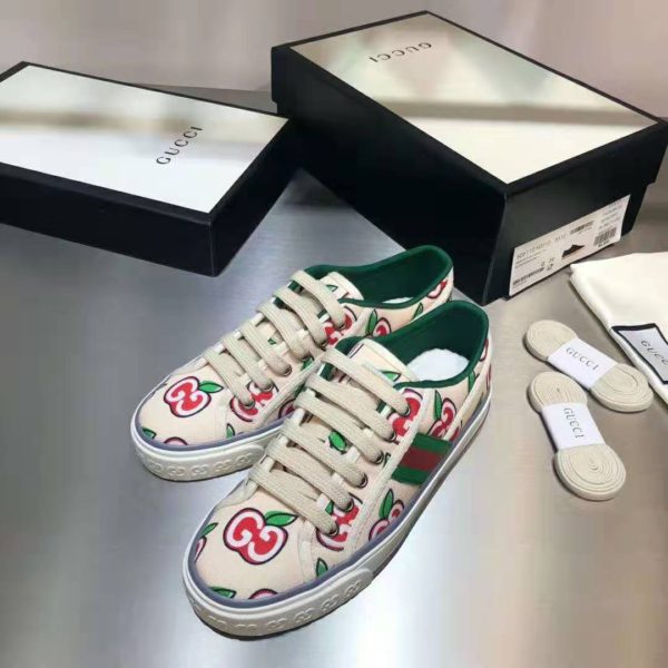 Gucci GG Unisex Gucci Tennis 1977 Sneaker GG Apple Print Ivory Canvas (4)