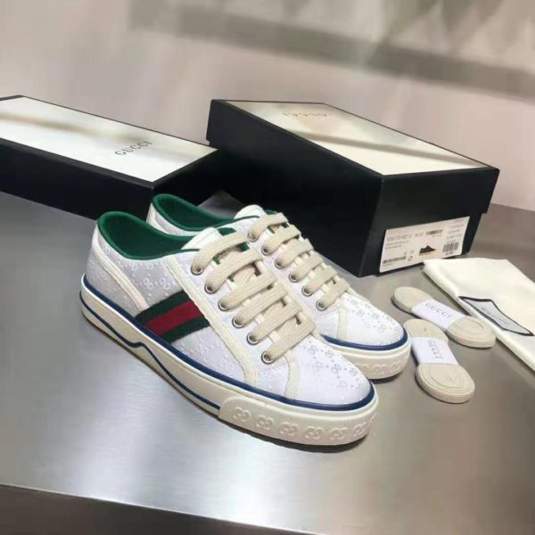 Gucci GG Unisex Gucci Tennis 1977 Sneaker White Mini GG Jacquard Fabric (5)