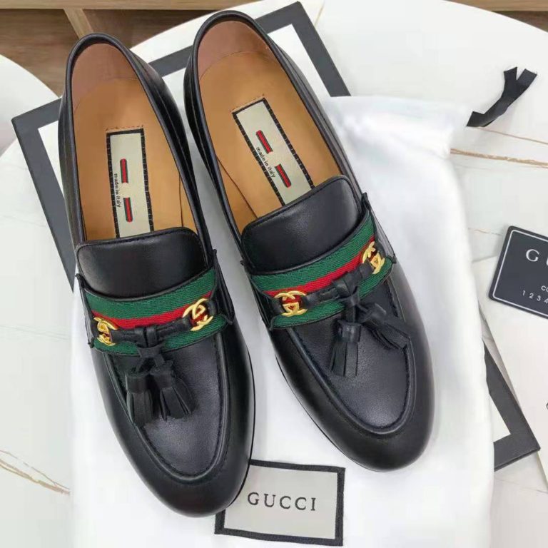 Gucci GG Unisex Loafer with Web and Interlocking G Black Leather - LULUX