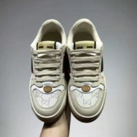 Gucci GG Unisex Screener Sneaker with Web Cream Scrap Less Leather-Beige