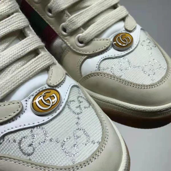 Gucci GG Unisex Screener Sneaker with Web Cream Scrap Less Leather-Beige (4)