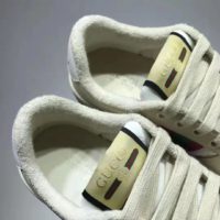 Gucci GG Unisex Screener Sneaker with Web Cream Scrap Less Leather-Beige